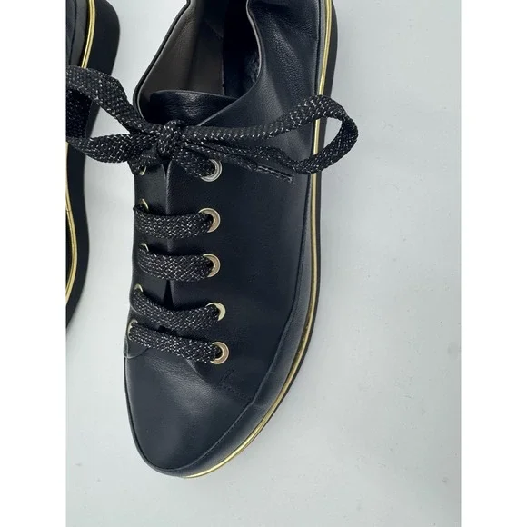 Ron White Nicole Leather Onyx Black and Gold Lace up Sneakers Size 40/9US - Picture 5 of 11